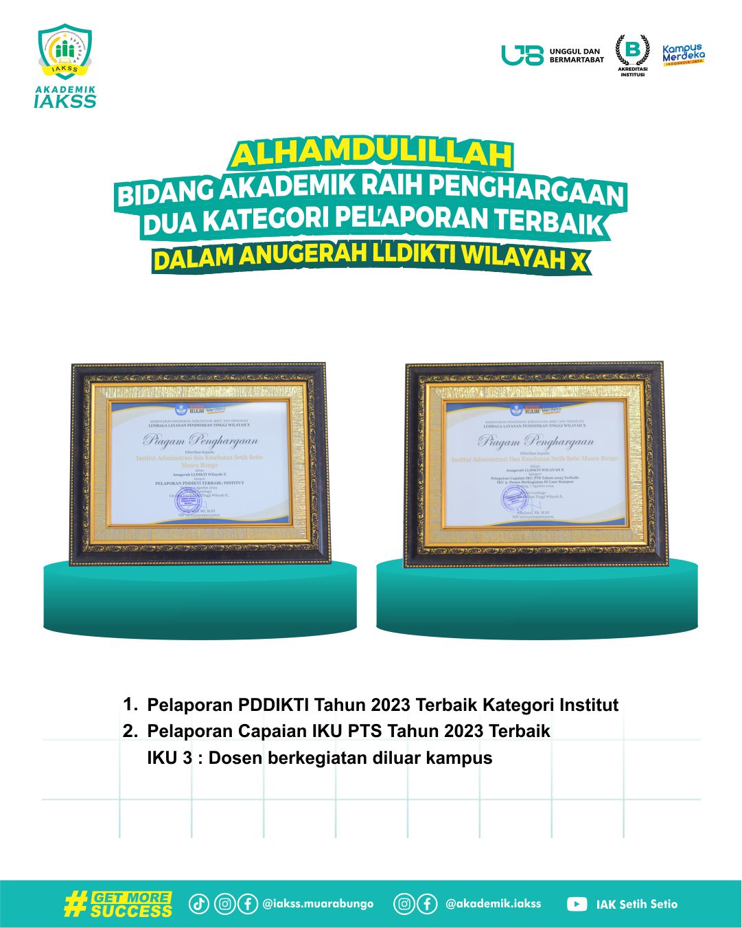 Bidang Akademik IAKSS raih dua penghargaan penting dari LLDIKTI X