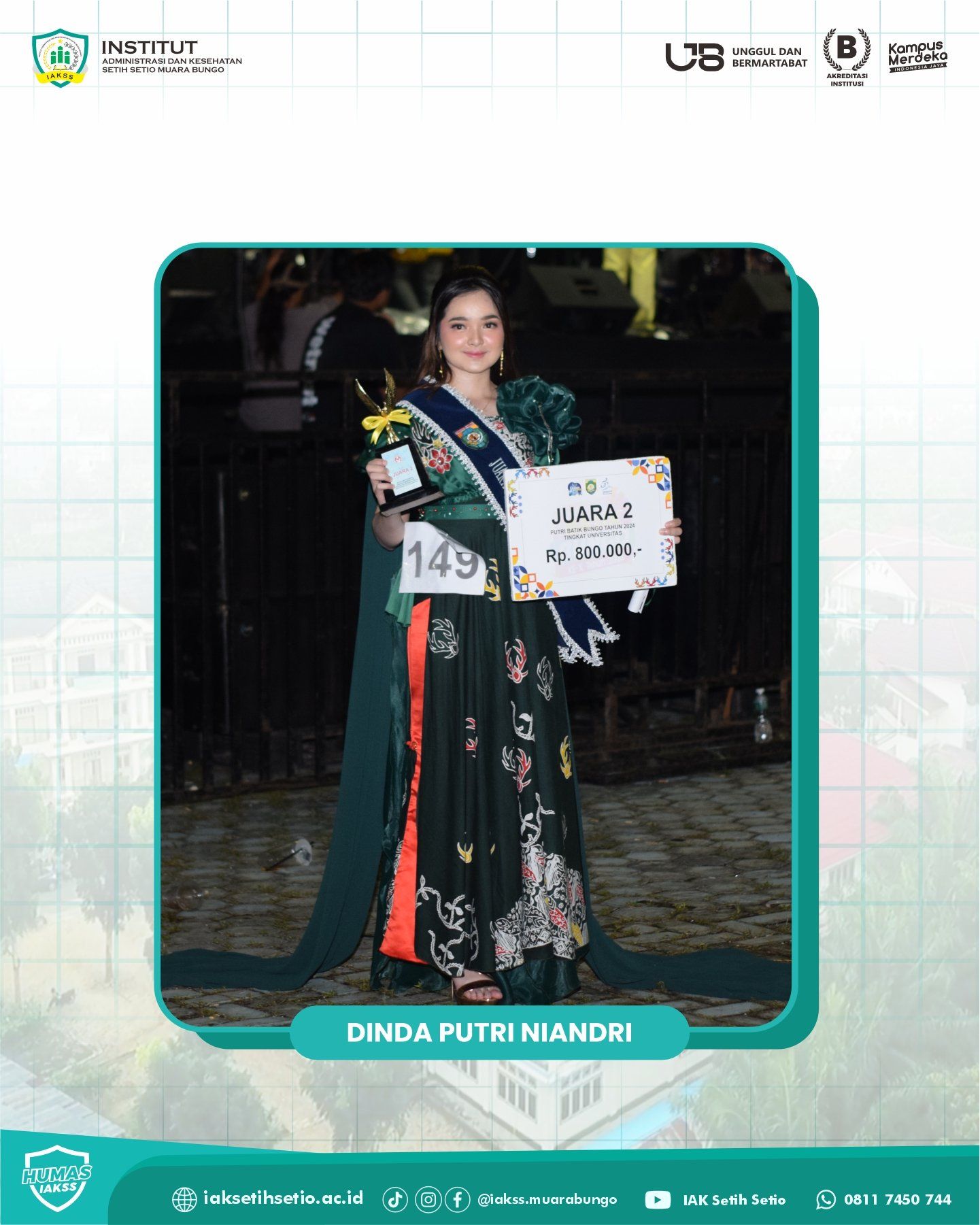 Mahasiswa IAKSS Kembali Ukir Prestasi di Ajang Putra Putri Batik Bungo 2024