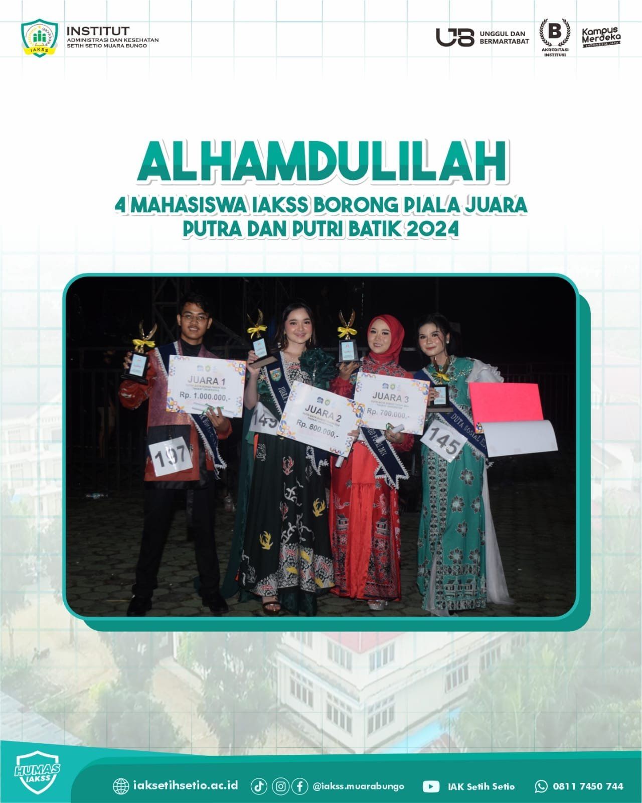 Mahasiswa IAKSS Kembali Ukir Prestasi di Ajang Putra Putri Batik Bungo 2024