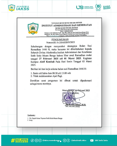 Tutup kegiatan akademik Kampus IAK Setih Setio Muara Bungo