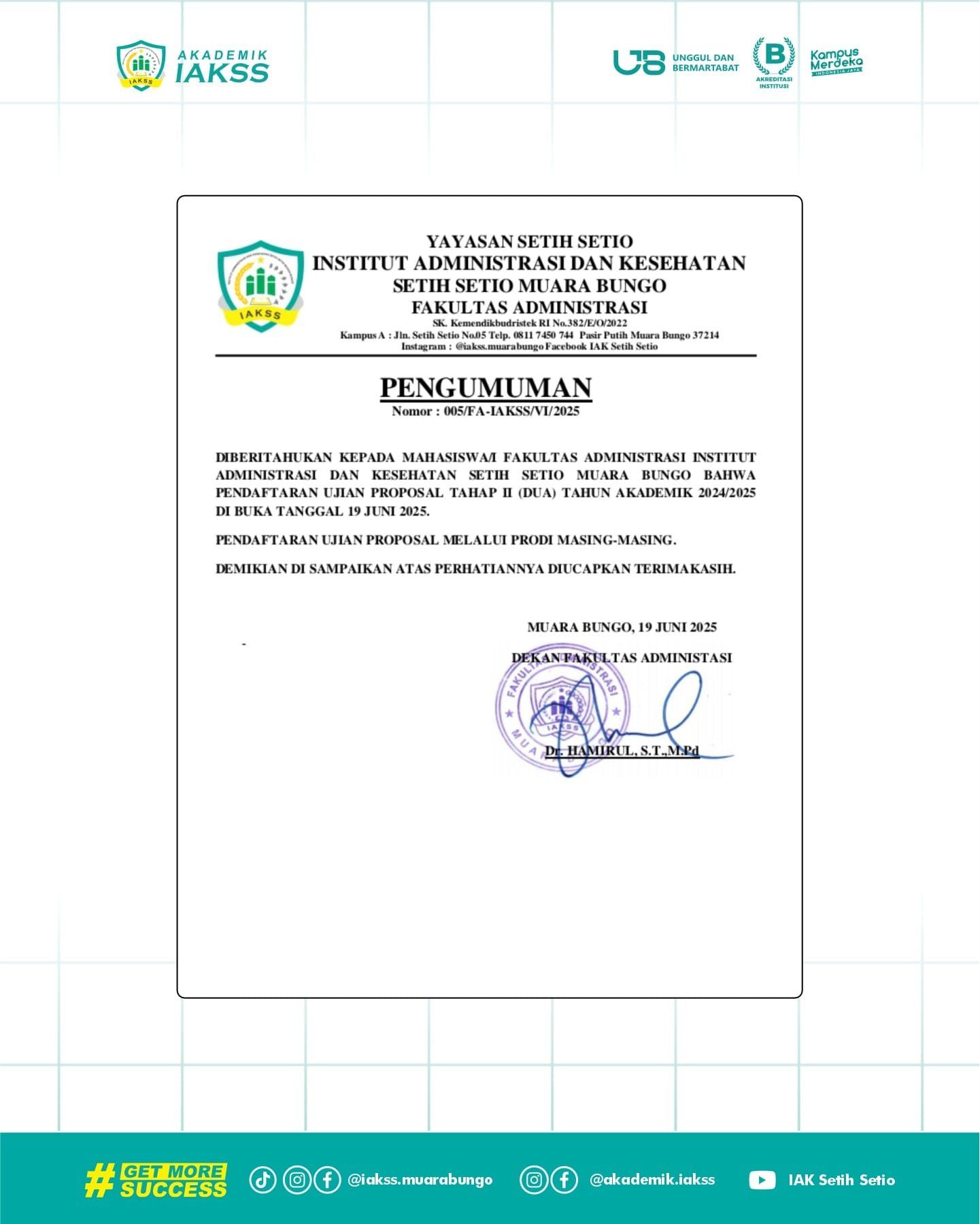 pengumuman pengajuan judul ujian proposal tahap 2 TA. 2024/2025