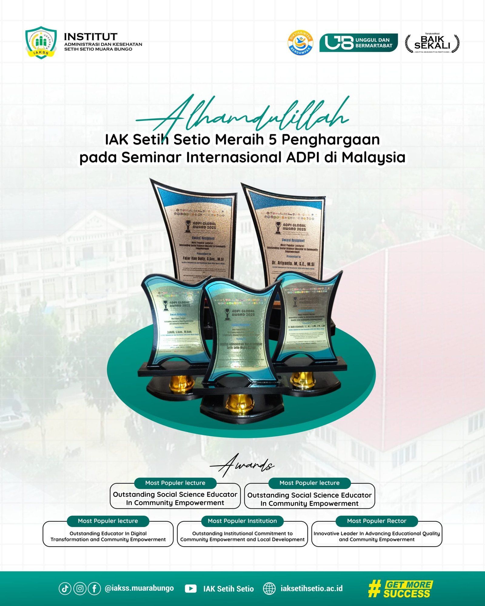 IAK Setih Setio Raih 5 Penghargaan Bergengsi di Seminar Internasional ADPI Malaysia
