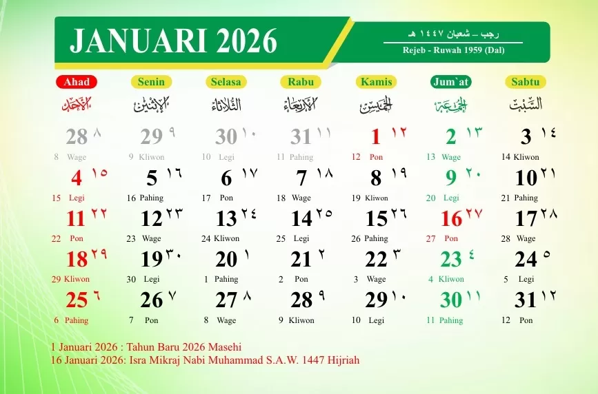 Link Download Kalender Masehi 2026 Lengkap dengan Kalender Hijriah Kementerian Agama