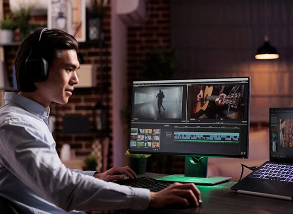 Male freelancer working on movie production